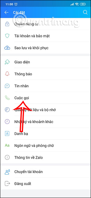 Thiết lập Cuộc gọi Zalo
