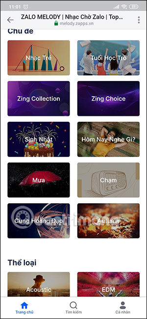 Các thể loại nhạc trên Zing