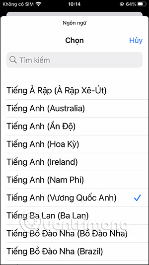 Chọn ngôn ngữ