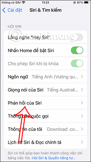 Chọn phản hồi của Siri