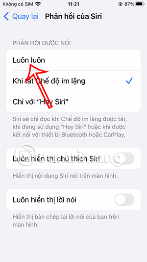 Luôn bật Siri