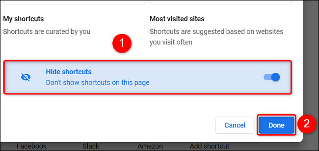 Kích hoạt tùy chọn “Hide Shortcuts”