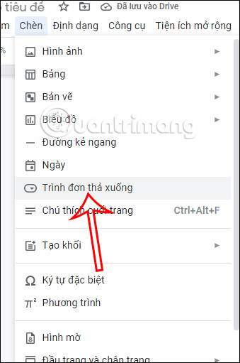 Trình đơn thả xuống Google Docs