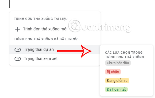 Kiểu trình đơn thả xuống Google Docs