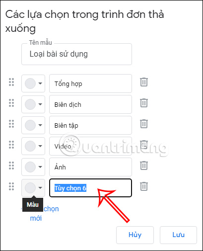 Thêm lựa chọn cho danh sách thả xuống trong Google Docs