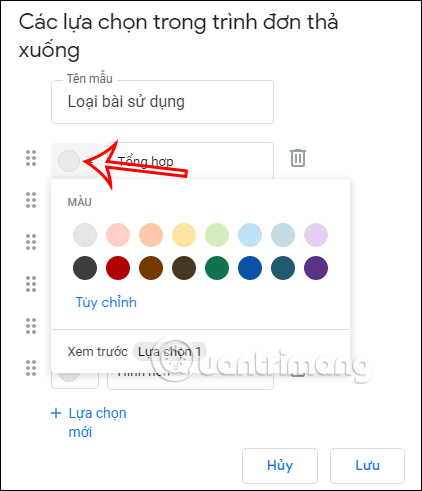 Chọn màu danh sách thả xuống trong Google Docs