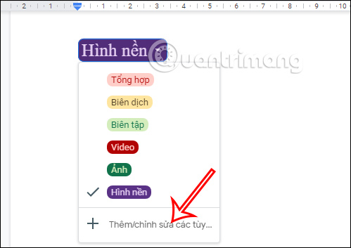 Thay đổi danh sách xổ xuống trong Google Docs