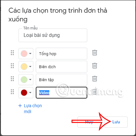 Lưu danh sách xổ xuống Google Docs