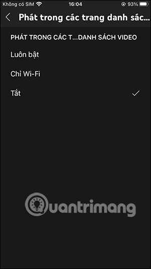 Tắt phát video trong danh sách YouTube