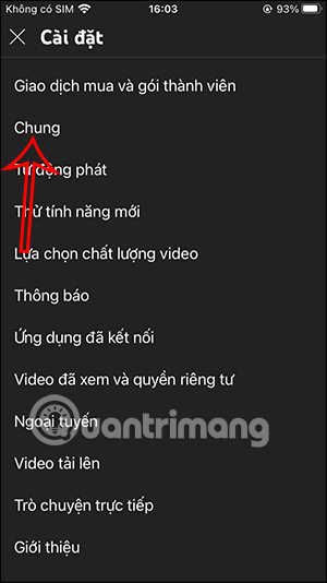 Cài đặt Chung YouTube