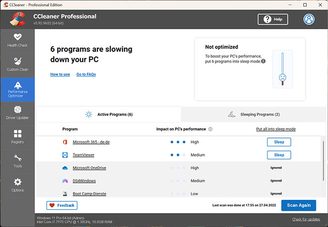 Performance Optimizer trong CCleaner