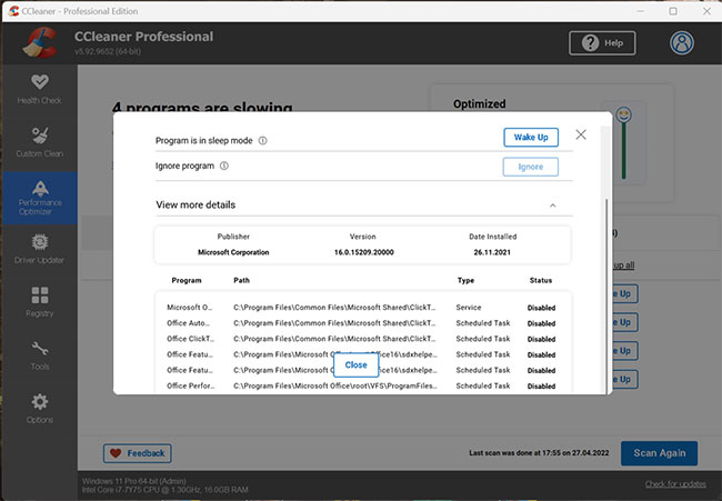 Performance Optimizer trong CCleaner 6