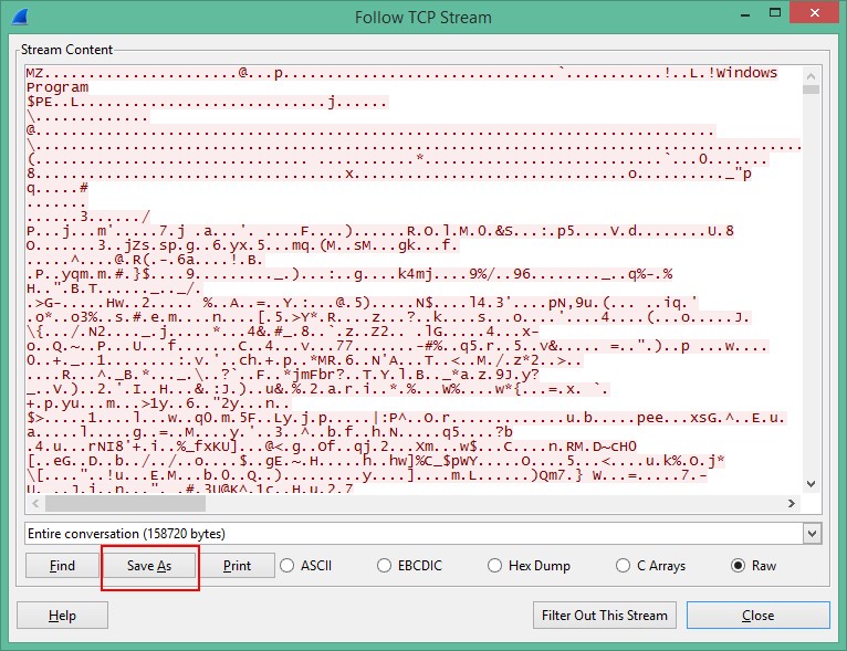 Gộp file đầy đủ bằng cách sử dụng tính năng Follow TCP Stream của Wireshark