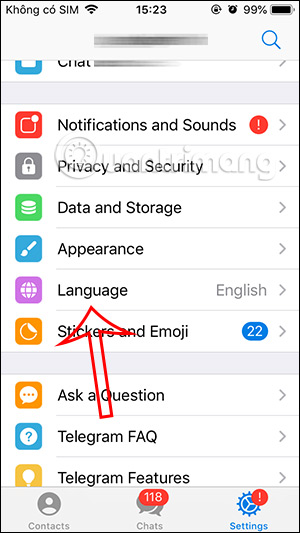 Ngôn ngữ trên Telegram