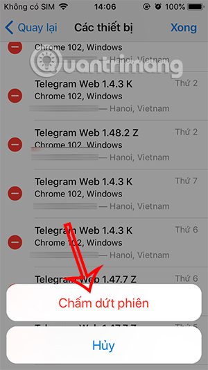 Đồng ý thoát tài khoản Telegram từ xa