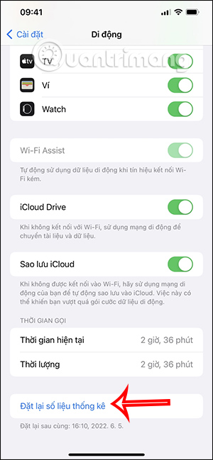 Thống kê dữ liệu di động trên iPhone