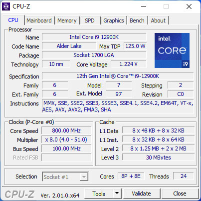 Kết quả kiểm tra bằng CPU-Z