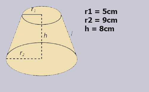 Cho một hình nón cụt đem nửa đường kính nhì mặt mày lòng r1 và r2 theo thứ tự vị 5cm và 9cm