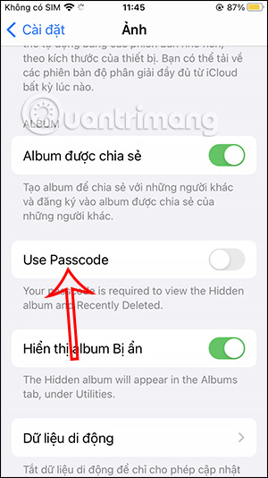 Sử dụng mật khẩu cho album ẩn iPhone