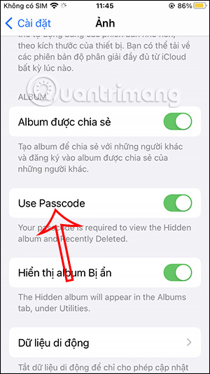 Bật mật khẩu cho album ẩn iPhone 