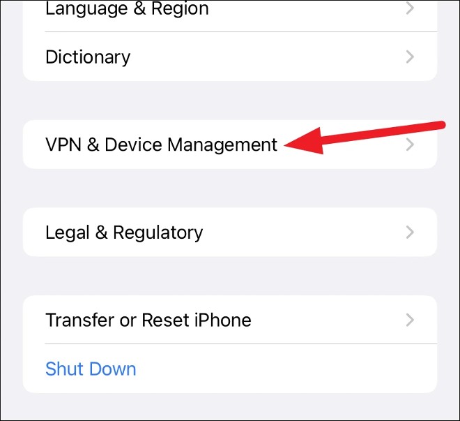 Find and click on VPN & Device Management section.