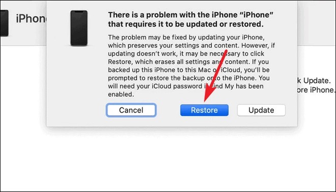 Click Restore to wipe iOS 16 Beta and downgrade to the latest iOS 15 version