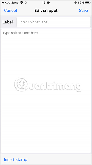 Giao diện nhập tin nhắn trên SnippetKeys