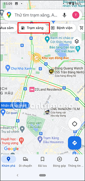 Tìm trạm xăng trên bản đồ Google Maps