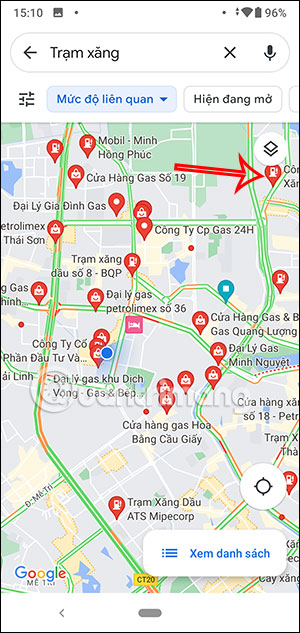Vị trí trạm xăng trên Google Maps
