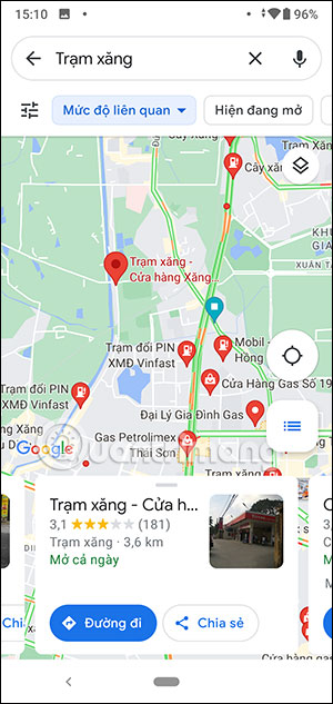 Thông tin trạm xăng trên Google Maps