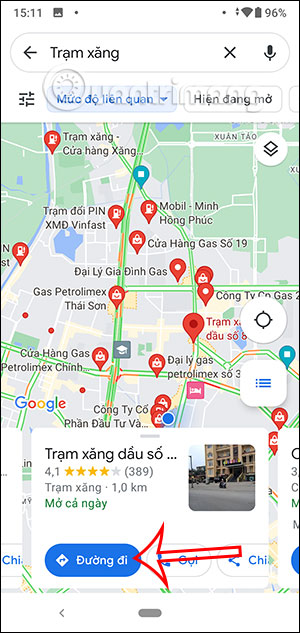 Xem đường đi trạm xăng trên Google Maps