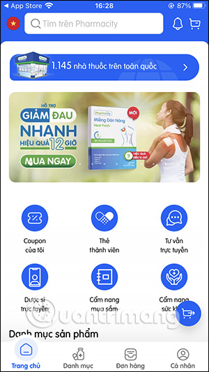 Giao diện ứng dụng Pharmacity