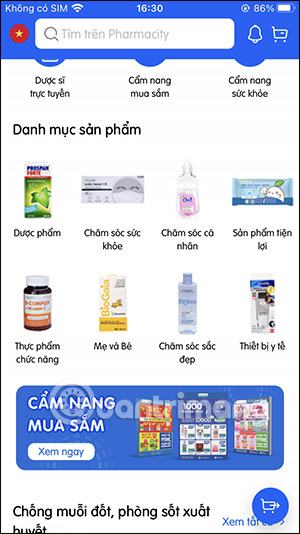 Các sản phẩm trên app Pharmacity