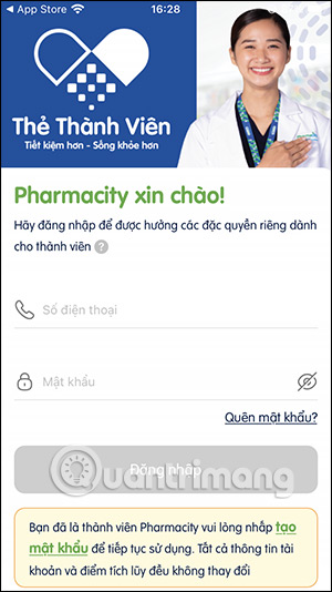 Đăng ký thành viên trên Pharmacity