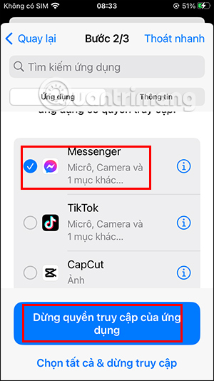 Dừng quyền truy cập ứng dụng
