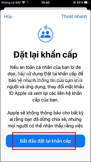 Đặt lại khẩn cấp iOS 16
