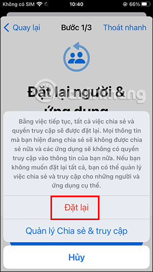 Nhấn chọn Đặt lại