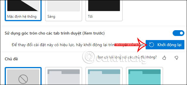 Bật góc bo tròn tab Edge