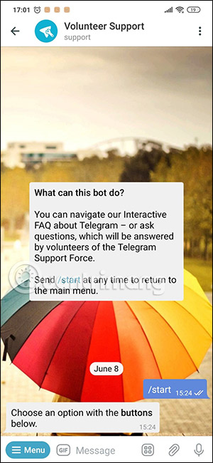 Hiện hình nền Telegram có sẵn