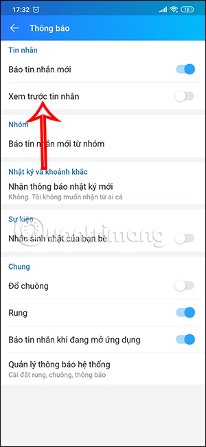 Xem trước tin nhắn Zalo