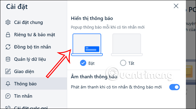 Bật thông báo tin nhắn Zalo PC