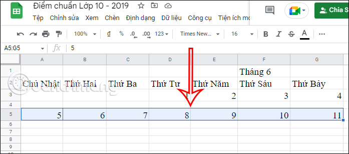 Điền ngày trong tuần tiếp theo 