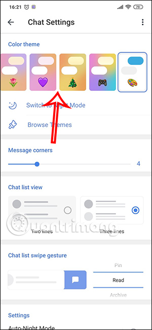 Các màu theme Telegram có sẵn