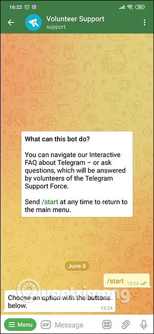 Telegram message interface