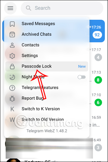 Chọn Passcode Lock Telegram