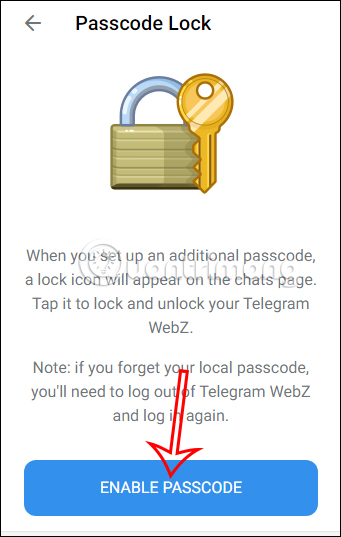 Kích hoạt Passcode Lock Telegram