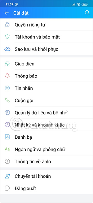 Giao diện Zalo đổi cỡ chữ