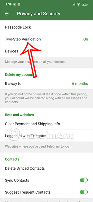 Truy cập mục bảo mật trên Telegram