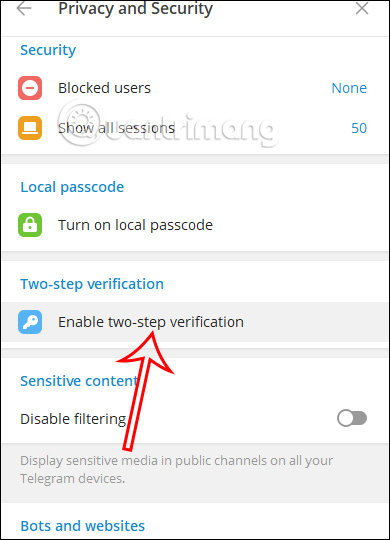 Kích hoạt bảo mật 2 lớp Telegram PC