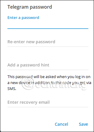 Điền mã bảo mật 2 lớp Telegram PC